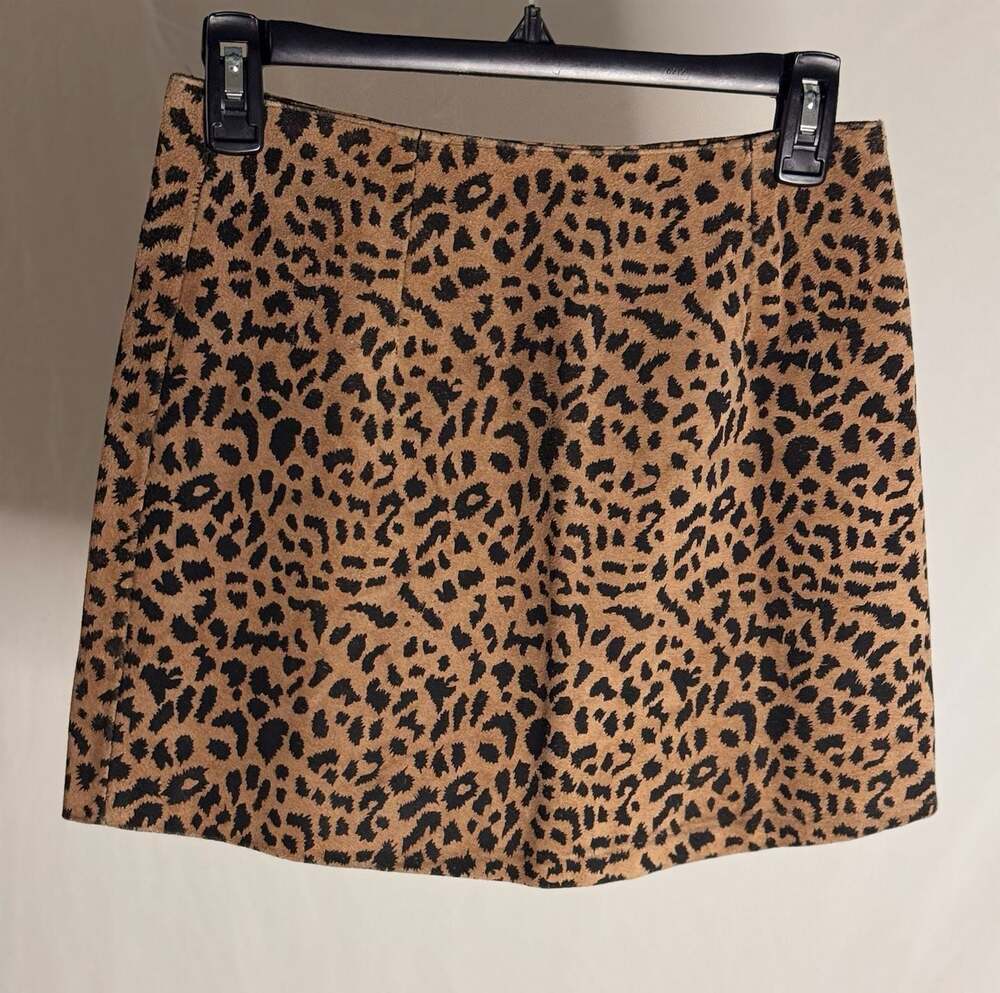 Vintage 90s Passport Genuine Leather Leopard Print Mini Skirt Size M